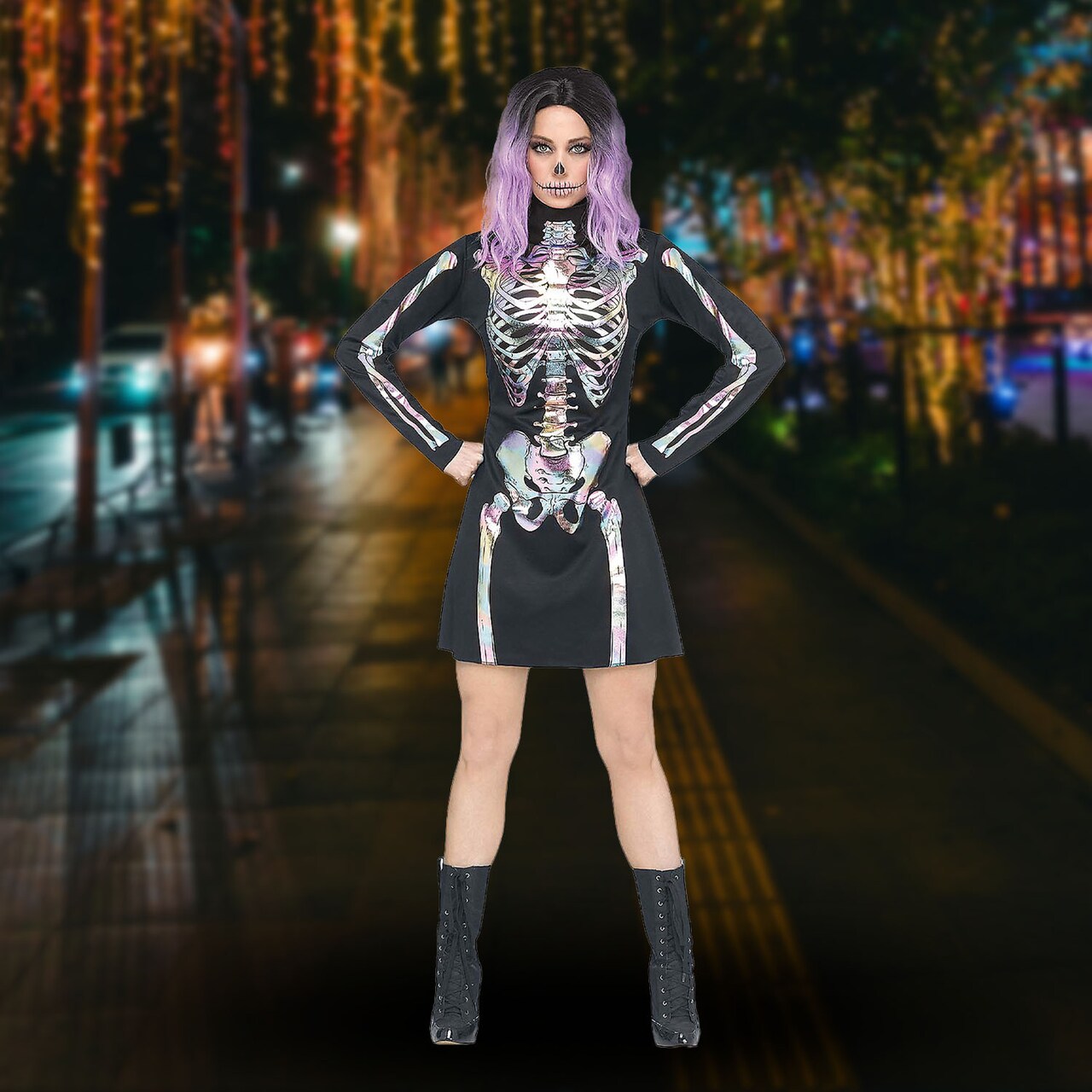 Stylish Holographic Skeleton Costume for Halloween Parties and Cosplay Events